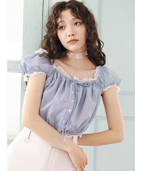 FURFUR(ファーファー)の「【WEB限定カラー】パフスリーブギャザーブラウス(シャツ/ブラウス・レディース・チェック/ストライプ/オフホワイト/ブラック・F)」の5枚目の写真