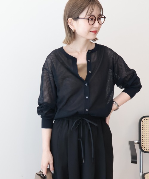 AMERICAN HOLIC(アメリカンホリック)の「シアーリブニットカーディガン(カーディガン/ボレロ・レディース・ネイビー/レッド/ブラウン・L/M)」の2枚目の写真