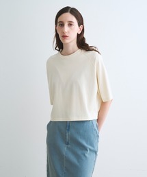 three dots（スリードッツ）の「ダブルニット スーピマ クロップドTシャツ（ニット/セーター）」
