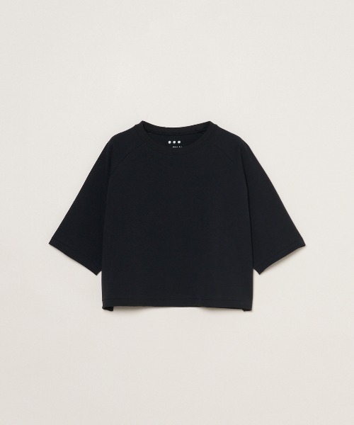 three dots(スリードッツ)の「ダブルニット スーピマ クロップドTシャツ(ニット/セーター・レディース・グリーン系その他/ベージュ系その他/ブラック・S)」の1枚目の写真