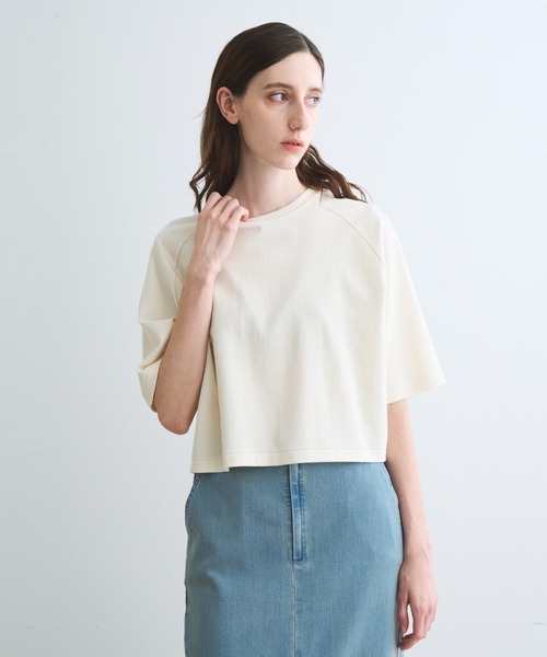 three dots(スリードッツ)の「ダブルニット スーピマ クロップドTシャツ(ニット/セーター・レディース・グリーン系その他/ベージュ系その他/ブラック・S)」の12枚目の写真