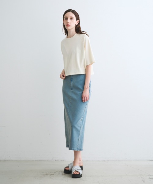 three dots(スリードッツ)の「ダブルニット スーピマ クロップドTシャツ(ニット/セーター・レディース・グリーン系その他/ベージュ系その他/ブラック・S)」の10枚目の写真
