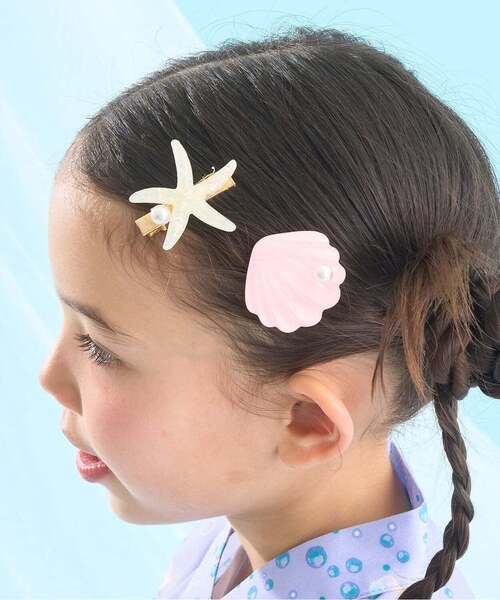 Lycee mine(リセマイン)の「イミテーションパール付きシェルヘアクリップ(2コセット)【子供服】【キッズ】【女の子】(バレッタ/ヘアクリップ・キッズ・オレンジ/ミント/ピンク/レモンイエロー・F)」の4枚目の写真