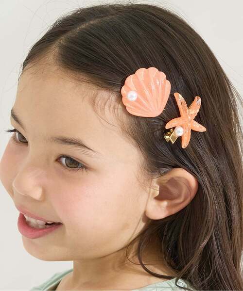 イミテーションパール付きシェルヘアクリップ(2コセット)（バレッタ