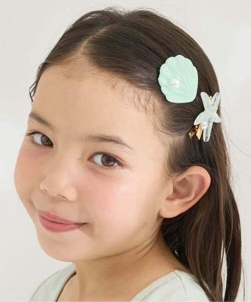 Lycee mine(リセマイン)の「イミテーションパール付きシェルヘアクリップ(2コセット)【子供服】【キッズ】【女の子】(バレッタ/ヘアクリップ・キッズ・オレンジ/ミント/ピンク/レモンイエロー・F)」の2枚目の写真