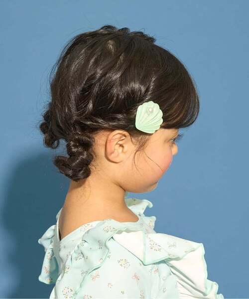 イミテーションパール付きシェルヘアクリップ(2コセット)（バレッタ