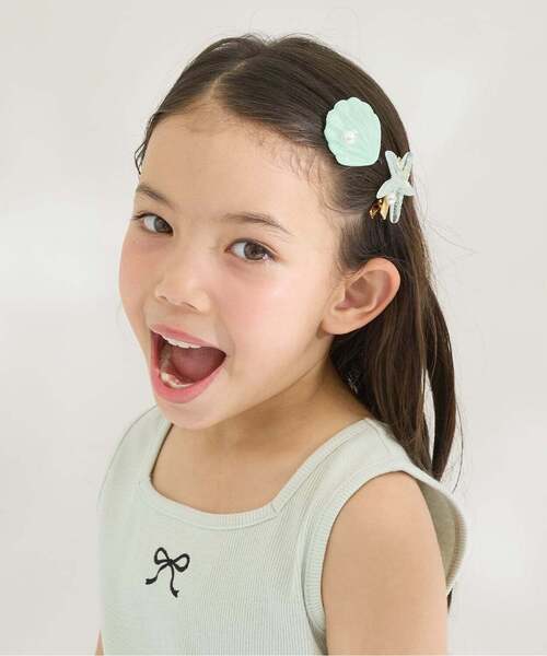 Lycee mine(リセマイン)の「イミテーションパール付きシェルヘアクリップ(2コセット)【子供服】【キッズ】【女の子】(バレッタ/ヘアクリップ・キッズ・オレンジ/ミント/ピンク/レモンイエロー・F)」の5枚目の写真