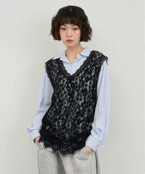 セール】Lace Sleeveless Tunic Top / レースノースリーブチュニック