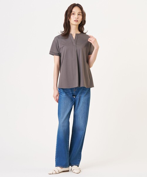 J.PRESS(ジェイプレス)の「プレーティングジャージー チュニック丈 カットソー(Tシャツ/カットソー・レディース・ローズ系/グレー系/ネイビー系/ライトグレー系・LARGE/MEDIUM)」の11枚目の写真