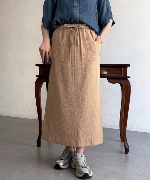 Chez toi(シェトワ)の「リネンライクウエストテープナロースカート(スカート・レディース・レッド系その他/ベージュ/ブラック・FREE)」の2枚目の写真