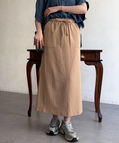 Chez toi(シェトワ)の「リネンライクウエストテープナロースカート(スカート・レディース・レッド系その他/ベージュ/ブラック・FREE)」の22枚目の写真