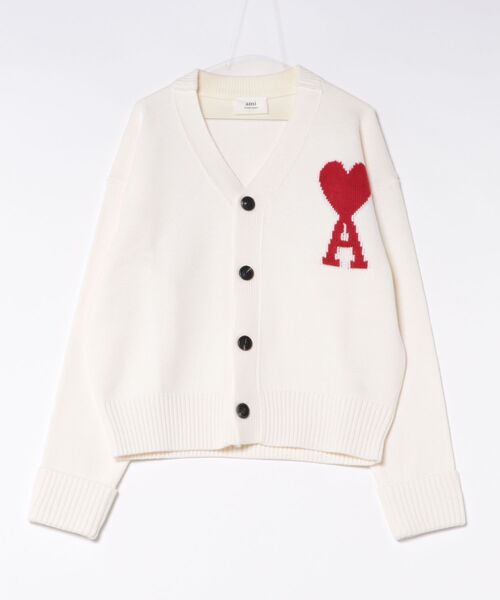 AMI Alexandre Mattiussi(アミアレクサンドルマテュッシ)の「AMI PARIS / AMI BIG HEART LOGO CADIGAN / AMI Paris.01(カーディガン/ボレロ・レディース・パープル/ホワイト/ネイビー/グレー・LARGE/MEDIUM/SMALL)」の7枚目の写真