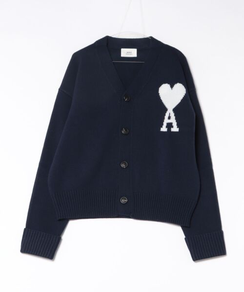 AMI Alexandre Mattiussi(アミアレクサンドルマテュッシ)の「AMI PARIS / AMI BIG HEART LOGO CADIGAN / AMI Paris.01(カーディガン/ボレロ・レディース・パープル/ホワイト/ネイビー/グレー・LARGE/MEDIUM/SMALL)」の5枚目の写真