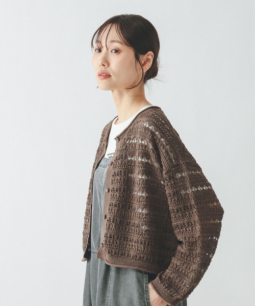GLOBAL WORK(グローバルワーク)の「クロシェ風カーデ長袖/665838(カーディガン/ボレロ・レディース・ブラウン/アイボリー・LARGE/MEDIUM)」の2枚目の写真