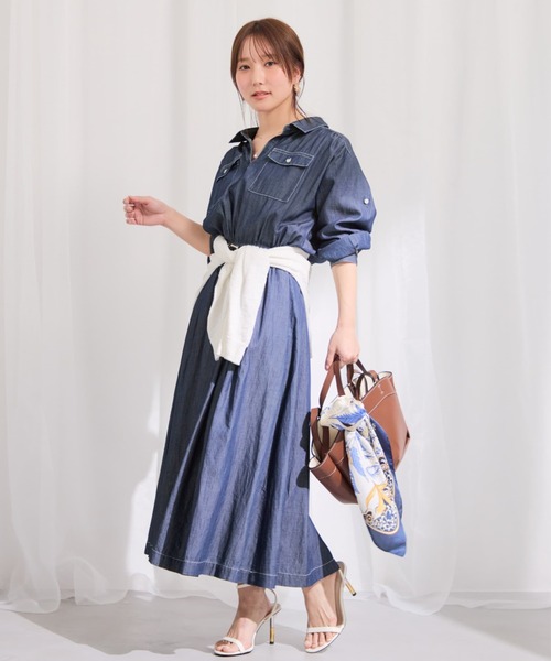 COHINA(コヒナ)の「ライトデニムドロストシャツワンピース 【低身長・小柄女性】(シャツワンピース・レディース・インディゴブルー/ライトインディゴブルー・SHORT/REGULAR)」の2枚目の写真