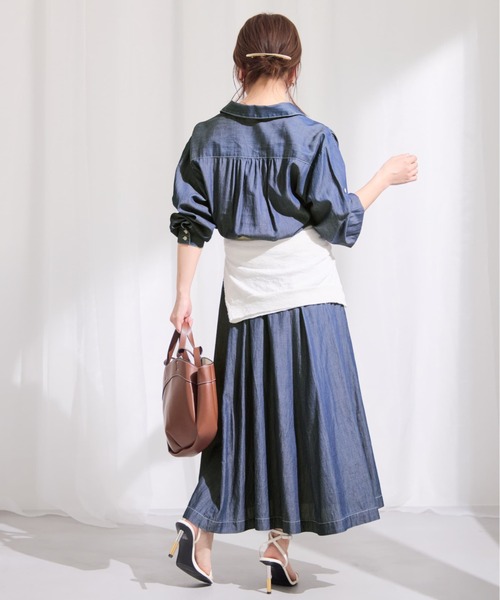 COHINA(コヒナ)の「ライトデニムドロストシャツワンピース 【低身長・小柄女性】(シャツワンピース・レディース・インディゴブルー/ライトインディゴブルー・SHORT/REGULAR)」の8枚目の写真