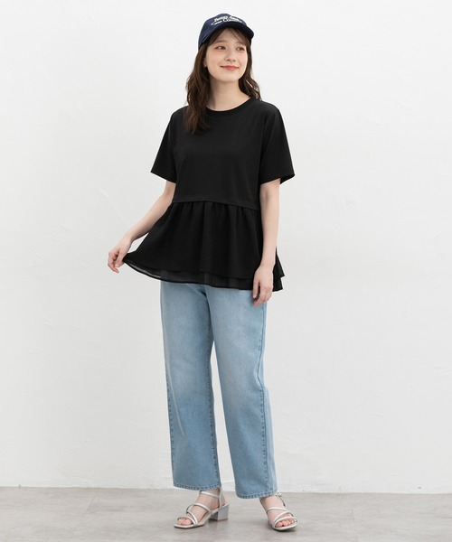 Honeys（ハニーズ）の「【ハニさら・接触冷感・イージーケア・ＵＶカット】ペプラムトップス（Tシャツ/カットソー・レディース・カーキ/ダークオレンジ/アイボリー/ブラック・S/M/L/LL）」の19枚目の写真