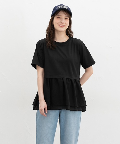 Honeys（ハニーズ）の「【ハニさら・接触冷感・イージーケア・ＵＶカット】ペプラムトップス（Tシャツ/カットソー・レディース・カーキ/ダークオレンジ/アイボリー/ブラック・S/M/L/LL）」の20枚目の写真