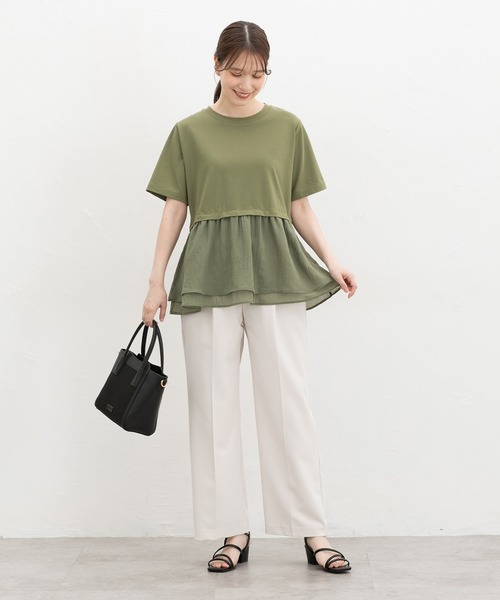 Honeys（ハニーズ）の「【ハニさら・接触冷感・イージーケア・ＵＶカット】ペプラムトップス（Tシャツ/カットソー・レディース・カーキ/ダークオレンジ/アイボリー/ブラック・S/M/L/LL）」の21枚目の写真