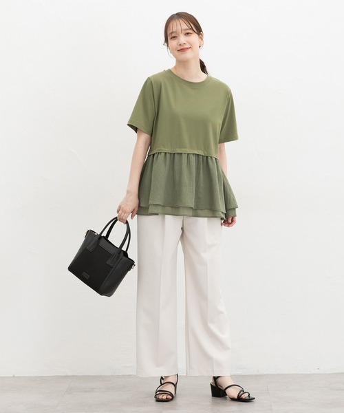 Honeys（ハニーズ）の「【ハニさら・接触冷感・イージーケア・ＵＶカット】ペプラムトップス（Tシャツ/カットソー・レディース・カーキ/ダークオレンジ/アイボリー/ブラック・S/M/L/LL）」の22枚目の写真