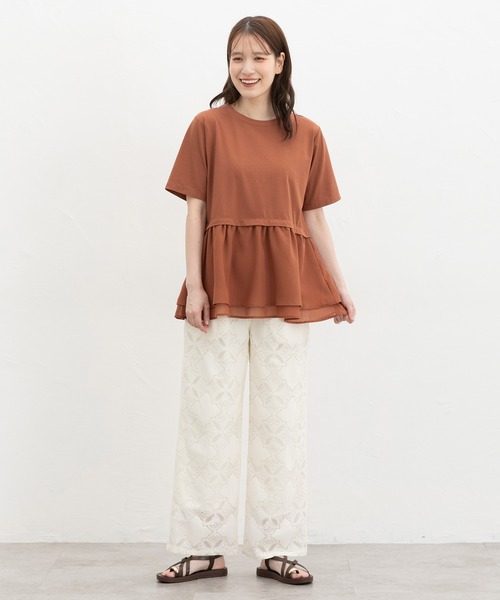 Honeys（ハニーズ）の「【ハニさら・接触冷感・イージーケア・ＵＶカット】ペプラムトップス（Tシャツ/カットソー・レディース・カーキ/ダークオレンジ/アイボリー/ブラック・S/M/L/LL）」の13枚目の写真