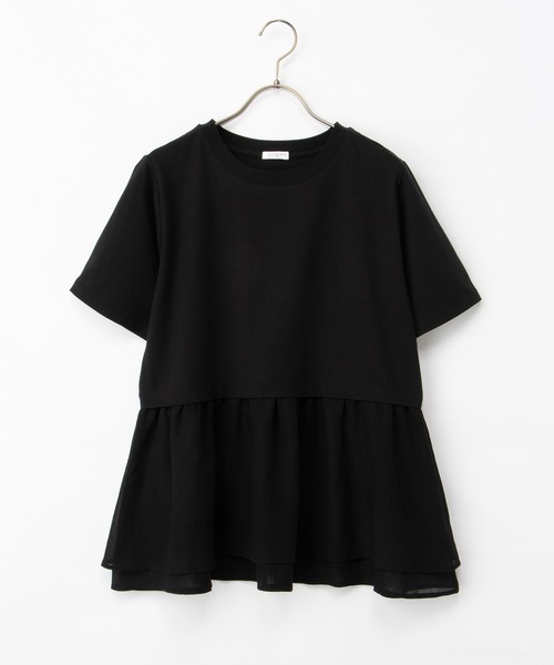Honeys（ハニーズ）の「【ハニさら・接触冷感・イージーケア・ＵＶカット】ペプラムトップス（Tシャツ/カットソー・レディース・カーキ/ダークオレンジ/アイボリー/ブラック・S/M/L/LL）」の5枚目の写真
