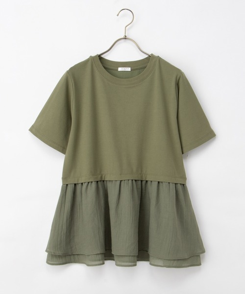 Honeys（ハニーズ）の「【ハニさら・接触冷感・イージーケア・ＵＶカット】ペプラムトップス（Tシャツ/カットソー・レディース・カーキ/ダークオレンジ/アイボリー/ブラック・S/M/L/LL）」の7枚目の写真
