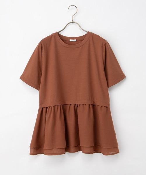 Honeys（ハニーズ）の「【ハニさら・接触冷感・イージーケア・ＵＶカット】ペプラムトップス（Tシャツ/カットソー・レディース・カーキ/ダークオレンジ/アイボリー/ブラック・S/M/L/LL）」の9枚目の写真