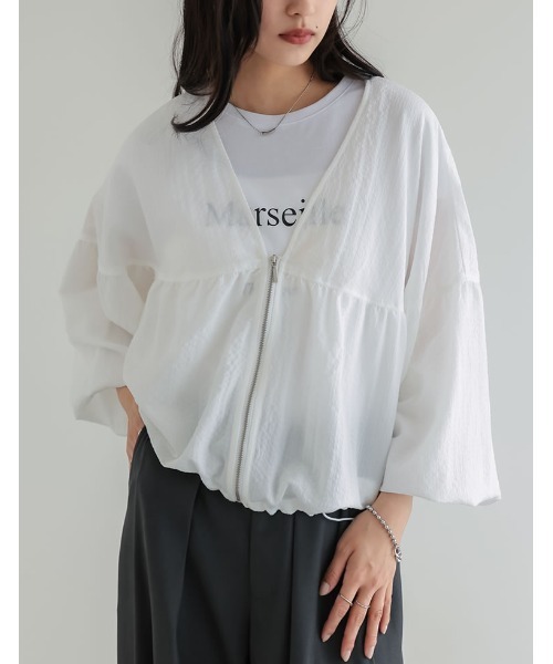 Re:EDIT（リエディ）の「ジャガード裾ドロストVネックブルゾン（ブルゾン・レディース・ブラック/ホワイト・LARGE/MEDIUM）」の9枚目の写真