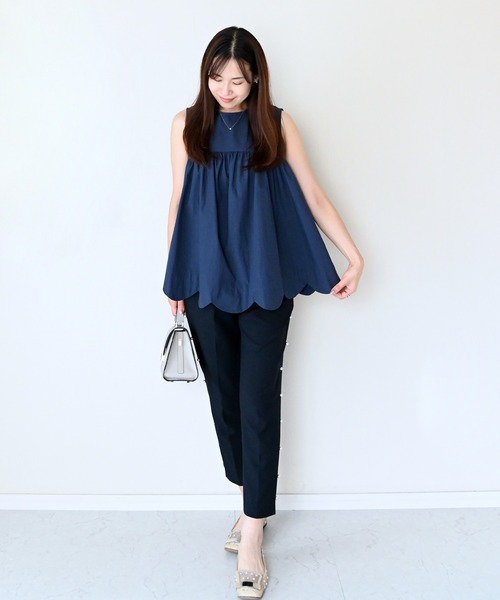 Neige(ネージュ)の「スカラップフレアブラウス(シャツ/ブラウス・レディース・ホワイト/ネイビー・ONE SIZE)」の5枚目の写真