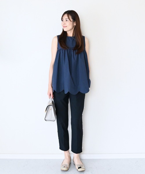Neige(ネージュ)の「スカラップフレアブラウス(シャツ/ブラウス・レディース・ホワイト/ネイビー・ONE SIZE)」の9枚目の写真