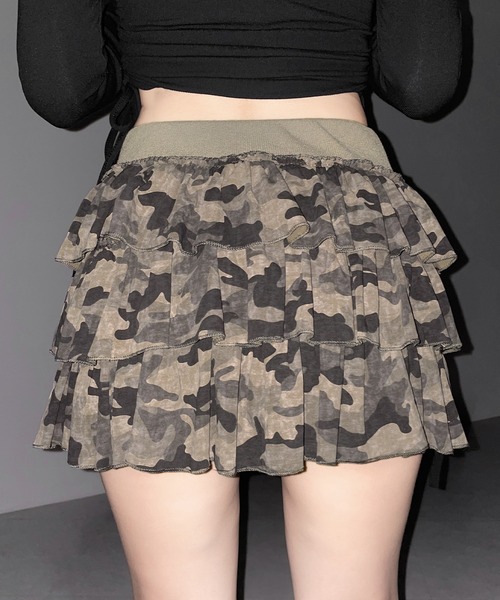 me+em select(ミームセレクト)の「【 インパン裏地付 】ヴィンテージカモフラ迷彩フリルミニスカート / vintage camouflage frill mini skirt(スカート・レディース・グレー/カーキ・FREE)」の20枚目の写真