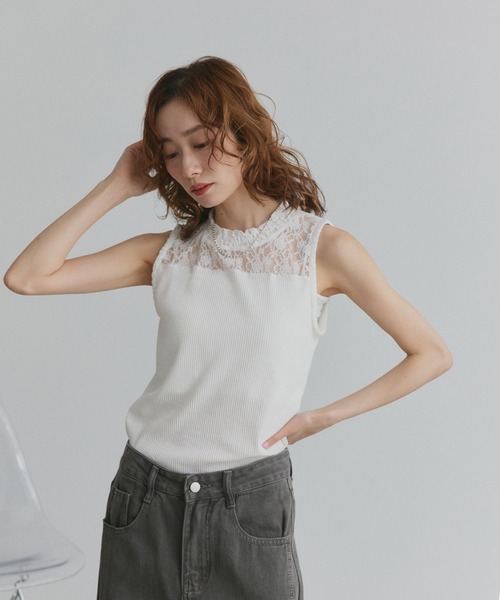 ad thie(アドティエ)の「プチハイネック レース リブ タンクトップ(Tシャツ/カットソー・レディース・ブラック/オフホワイト・LARGE/MEDIUM)」の10枚目の写真