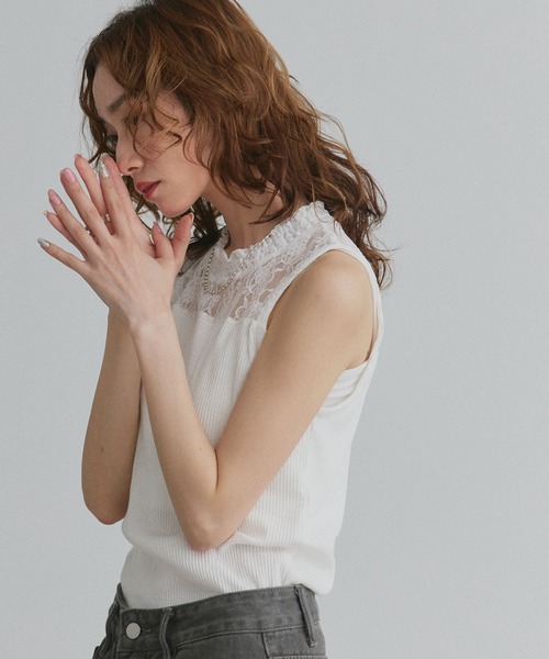 ad thie(アドティエ)の「プチハイネック レース リブ タンクトップ(Tシャツ/カットソー・レディース・ブラック/オフホワイト・LARGE/MEDIUM)」の12枚目の写真