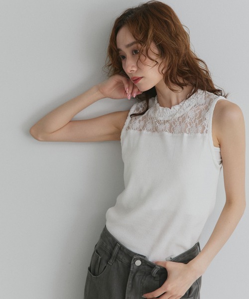 ad thie(アドティエ)の「プチハイネック レース リブ タンクトップ(Tシャツ/カットソー・レディース・ブラック/オフホワイト・LARGE/MEDIUM)」の13枚目の写真
