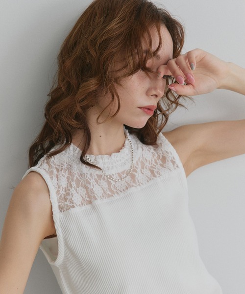 ad thie(アドティエ)の「プチハイネック レース リブ タンクトップ(Tシャツ/カットソー・レディース・ブラック/オフホワイト・LARGE/MEDIUM)」の14枚目の写真