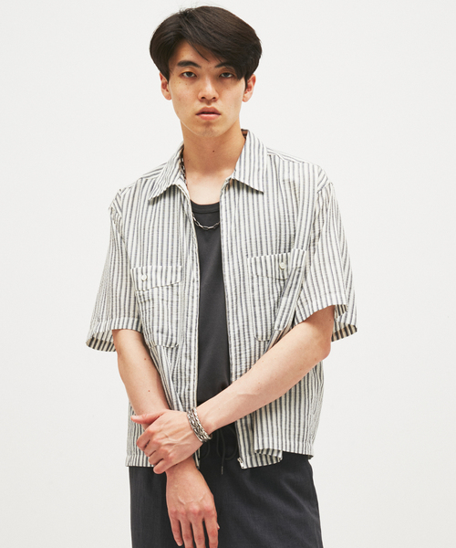 JOURNAL STANDARD(ジャーナルスタンダード)の「ストライプ サッカー ジップ シャツ(シャツ/ブラウス・メンズ・ダークブルー/ホワイト・LARGE/MEDIUM)」の6枚目の写真