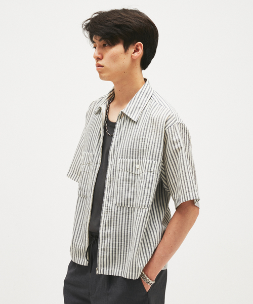JOURNAL STANDARD(ジャーナルスタンダード)の「ストライプ サッカー ジップ シャツ(シャツ/ブラウス・メンズ・ダークブルー/ホワイト・LARGE/MEDIUM)」の7枚目の写真
