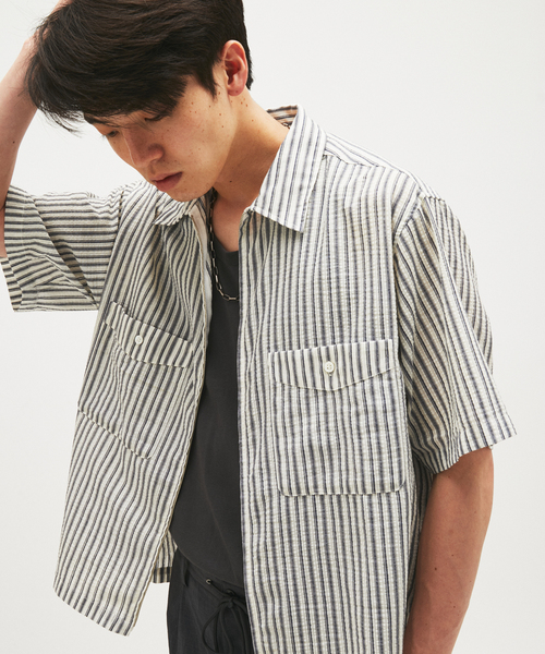 JOURNAL STANDARD(ジャーナルスタンダード)の「ストライプ サッカー ジップ シャツ(シャツ/ブラウス・メンズ・ダークブルー/ホワイト・LARGE/MEDIUM)」の8枚目の写真