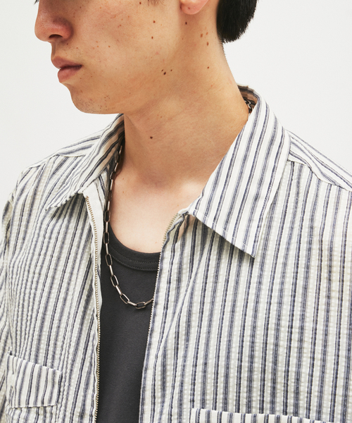 JOURNAL STANDARD(ジャーナルスタンダード)の「ストライプ サッカー ジップ シャツ(シャツ/ブラウス・メンズ・ダークブルー/ホワイト・LARGE/MEDIUM)」の9枚目の写真