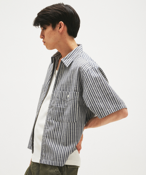 JOURNAL STANDARD(ジャーナルスタンダード)の「ストライプ サッカー ジップ シャツ(シャツ/ブラウス・メンズ・ダークブルー/ホワイト・LARGE/MEDIUM)」の15枚目の写真