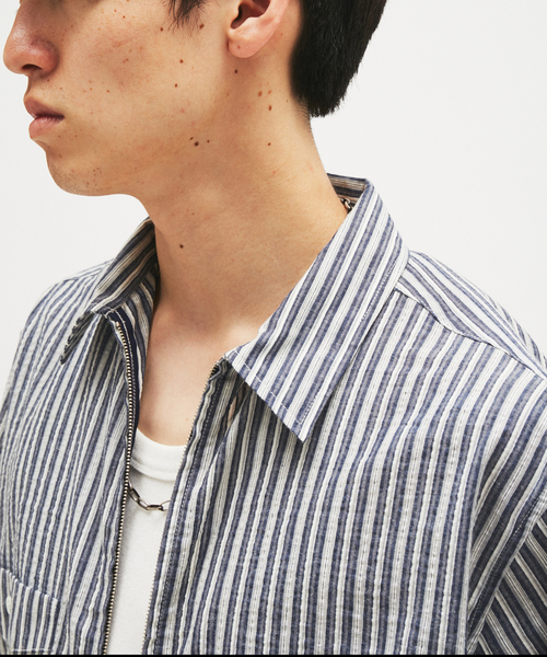 JOURNAL STANDARD(ジャーナルスタンダード)の「ストライプ サッカー ジップ シャツ(シャツ/ブラウス・メンズ・ダークブルー/ホワイト・LARGE/MEDIUM)」の17枚目の写真