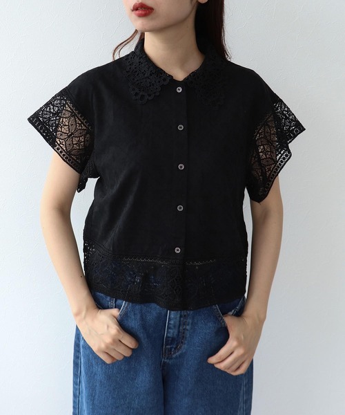 Cepica(セピカ)の「レース刺繍ショートブラウス(シャツ/ブラウス・レディース・ブラック/オフホワイト・FREE)」の1枚目の写真