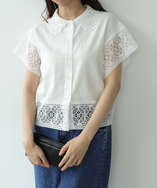 Cepica(セピカ)の「レース刺繍ショートブラウス(シャツ/ブラウス・レディース・ブラック/オフホワイト・FREE)」の3枚目の写真