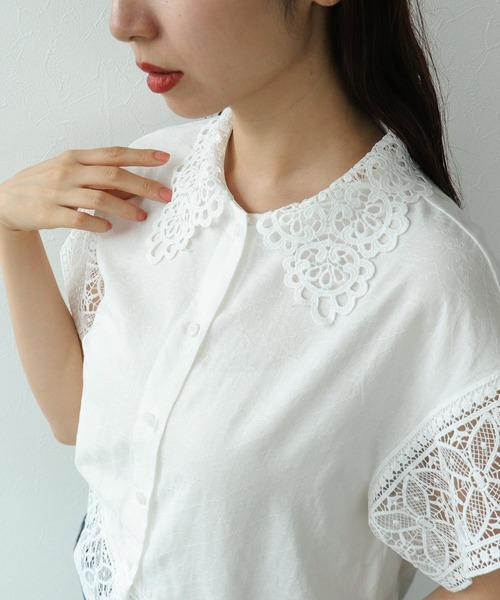 Cepica(セピカ)の「レース刺繍ショートブラウス(シャツ/ブラウス・レディース・ブラック/オフホワイト・FREE)」の6枚目の写真