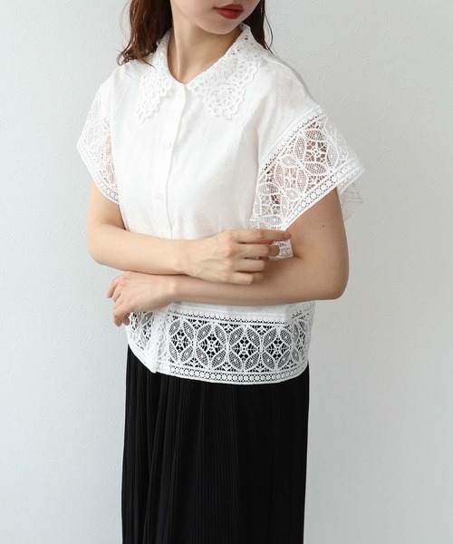 Cepica(セピカ)の「レース刺繍ショートブラウス(シャツ/ブラウス・レディース・ブラック/オフホワイト・FREE)」の9枚目の写真