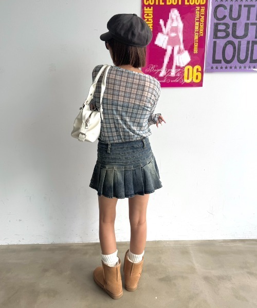 SHAGGIE(シャギー)の「総柄チェックプリントシアートップス(Tシャツ/カットソー・レディース・レッド/ミント/アイボリー・FREE)」の13枚目の写真