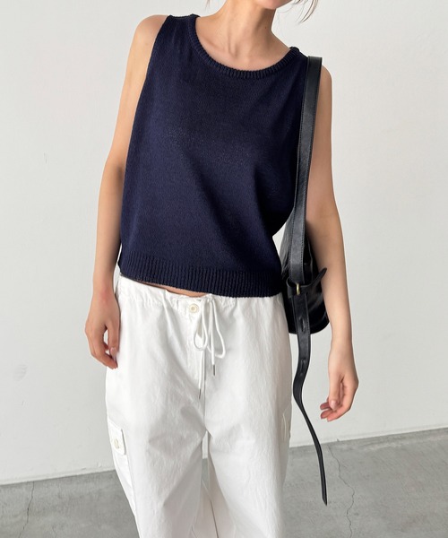 CANAL JEAN(キャナルジーン)の「El mar ボートネックニットタンク(ニット/セーター・レディース・ネイビー/ブラウン・ONE SIZE)」の2枚目の写真