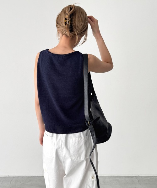 CANAL JEAN(キャナルジーン)の「El mar ボートネックニットタンク(ニット/セーター・レディース・ネイビー/ブラウン・ONE SIZE)」の9枚目の写真