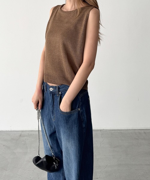 CANAL JEAN(キャナルジーン)の「El mar ボートネックニットタンク(ニット/セーター・レディース・ネイビー/ブラウン・ONE SIZE)」の11枚目の写真